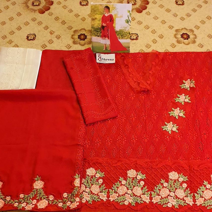 Zarqash Red Luxury Chikankari Collection Replica