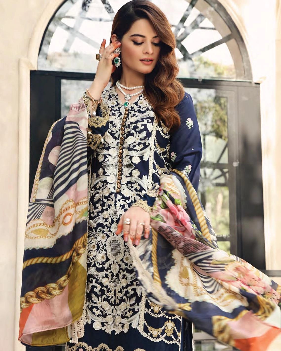 Elaf Blue Luxury Lawn Collection Replica