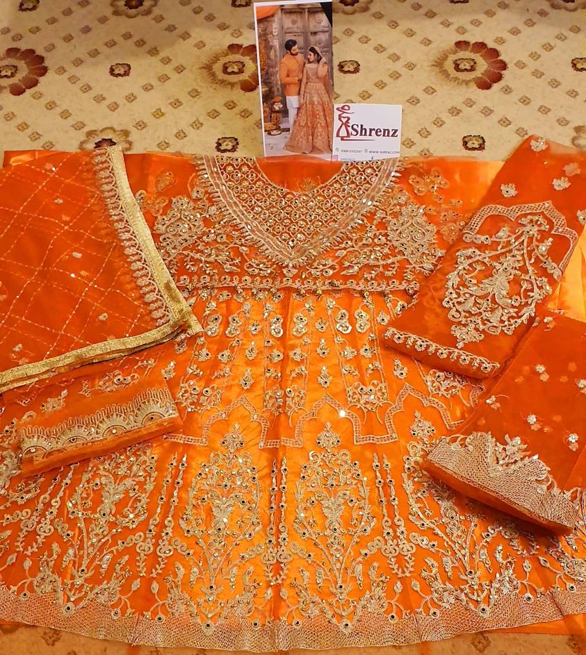 Alizeh Shah Orange Bridal Collection Net Replica
