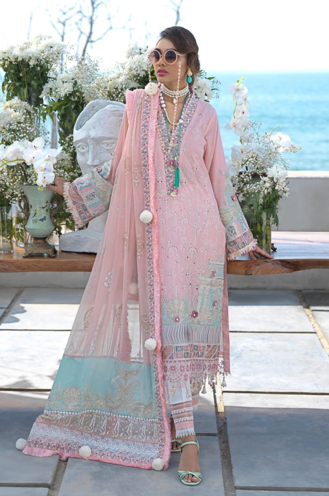 Alif Pink Luxury Lawn Collection Replica