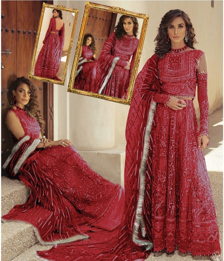 Nigar Red Exclusive Bridal Collection Net Replica