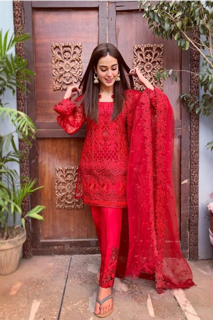 Zainab Chottani Red Formal Collection Net Replica