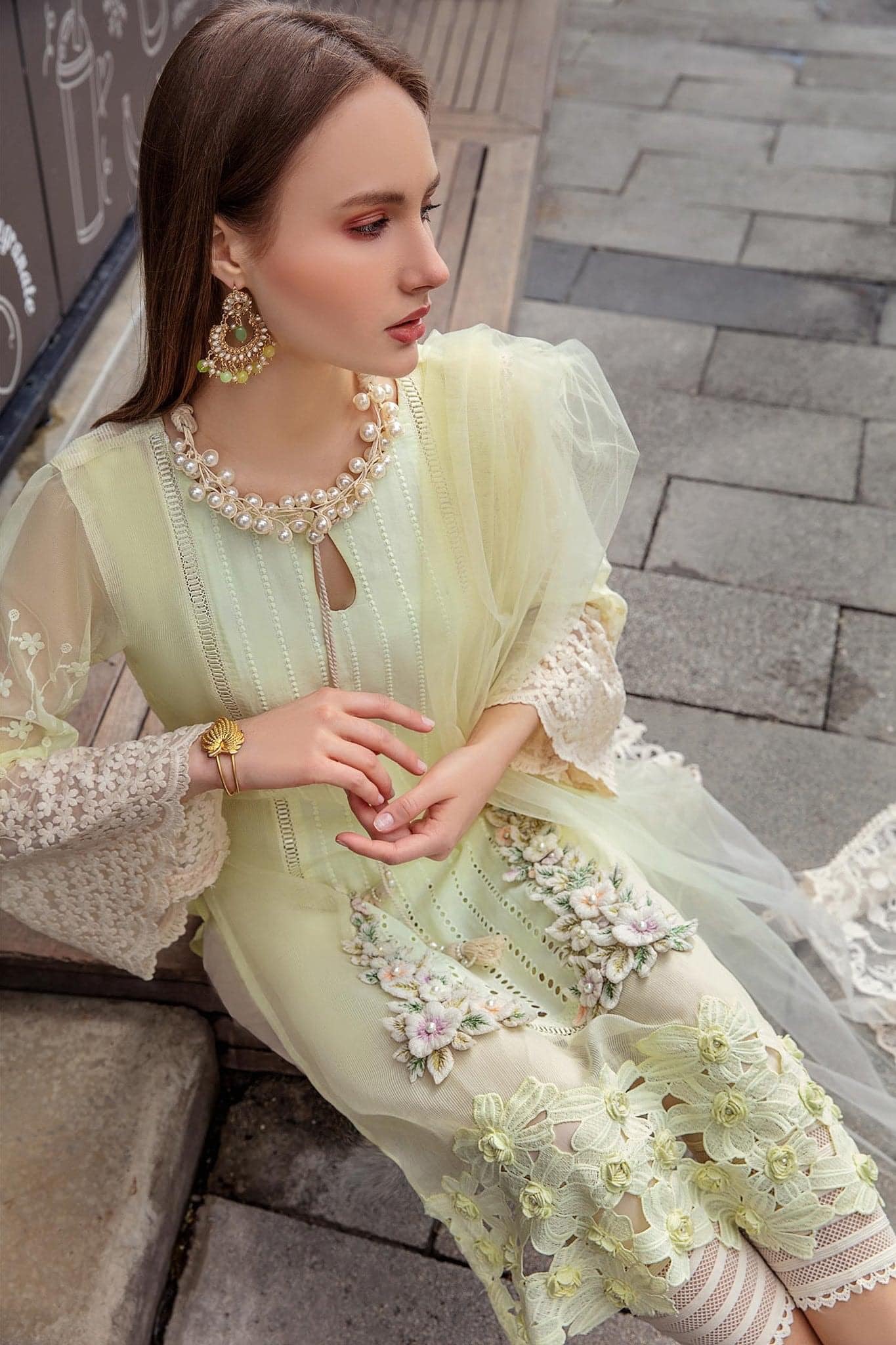 Agha Noor Yellow Formal Collection Organza Replica