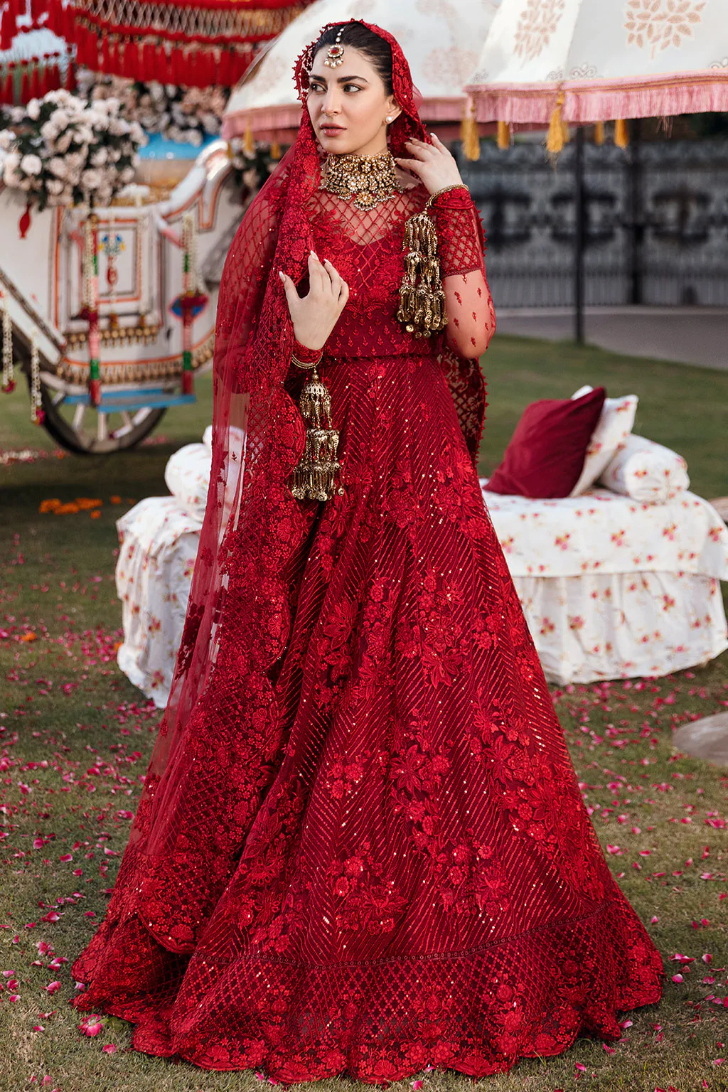 Afrozeh Red Bridal Collection Net Replica