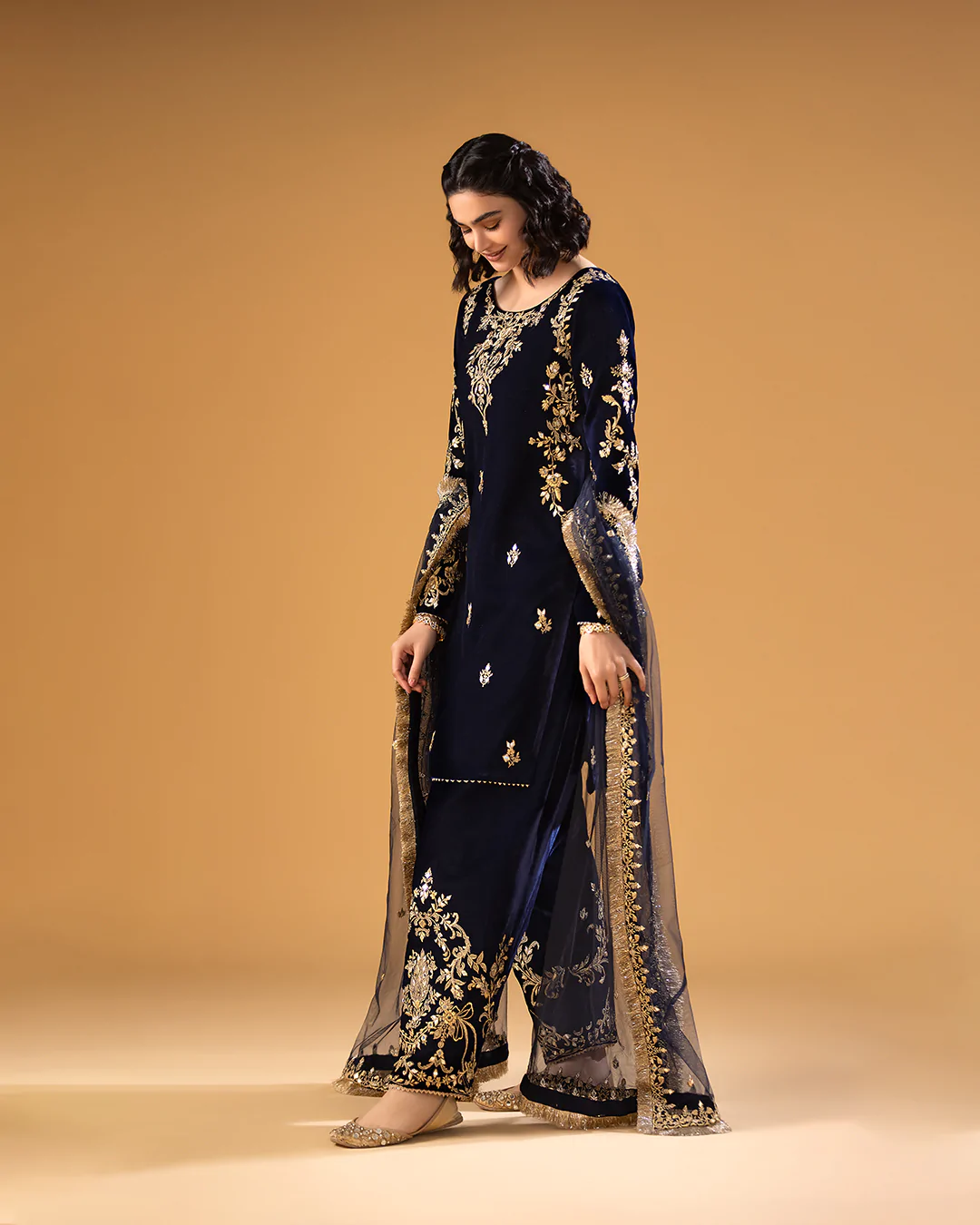 Faiza Saqlain Blue Formal Collection Velvet Replica