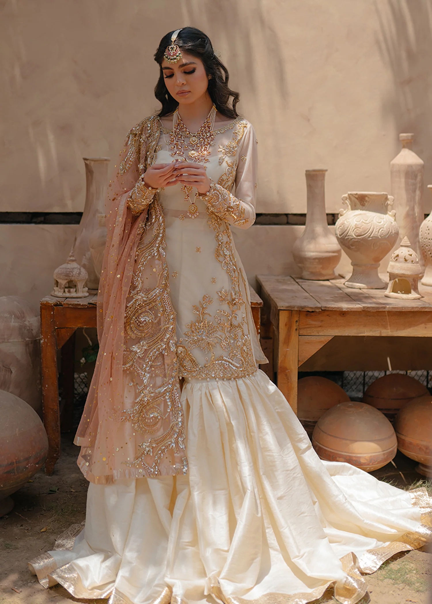 Sadaf Fawad Khan White Bridal Collection Organza Gharara Replica