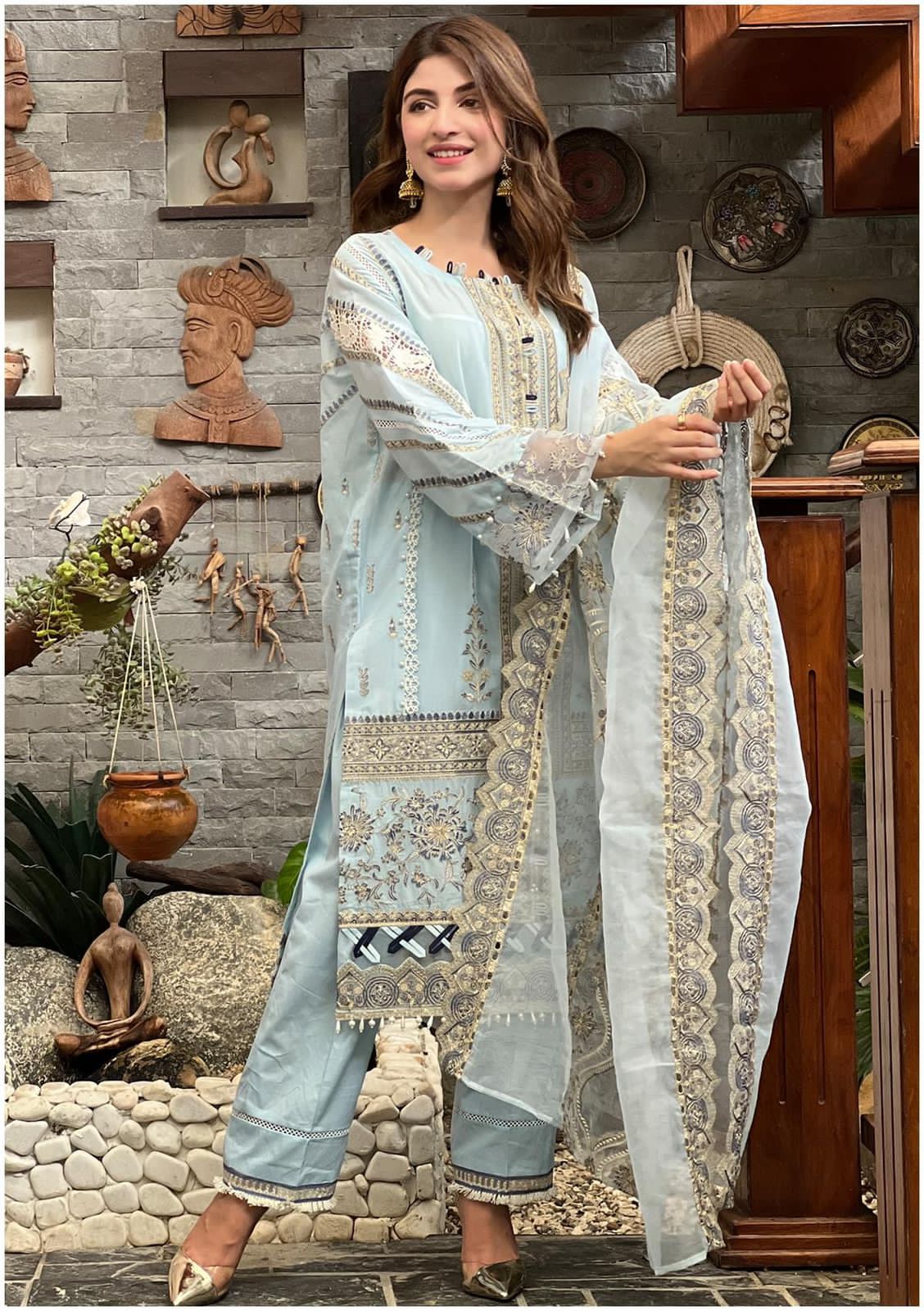 Elaf Sky Blue Luxury Lawn Collection Replica