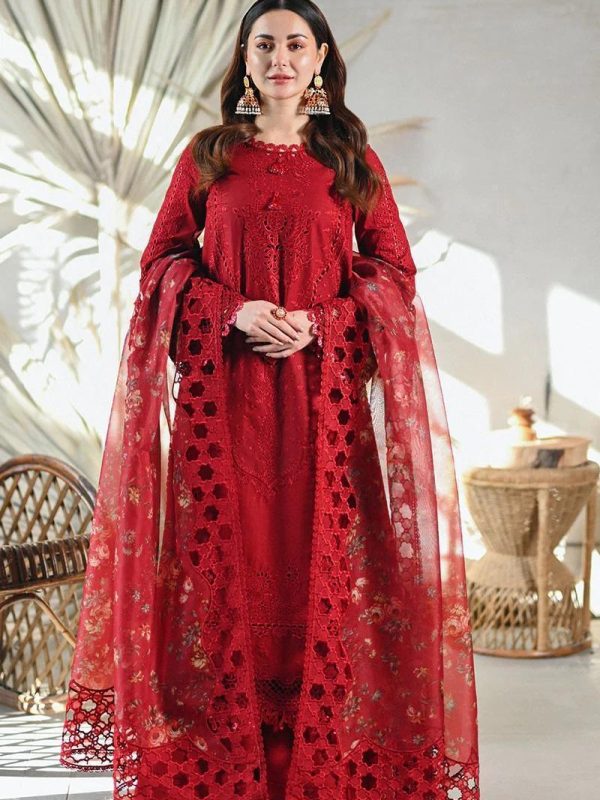 Qalamkaar Red Luxury Lawn Collection Replica