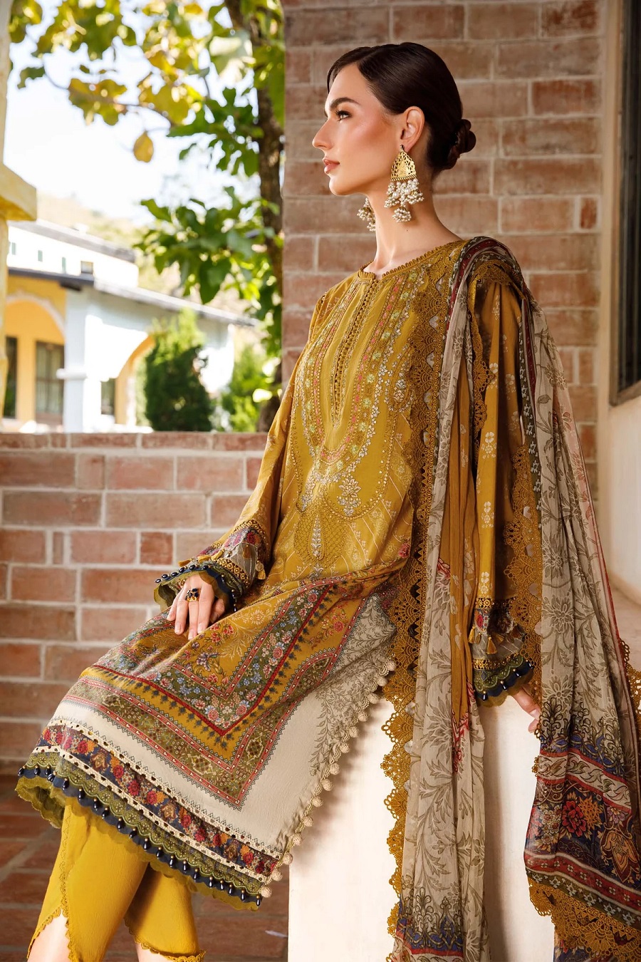 Maria B Mustard Embroidered Luxury Lawn Collection Replica