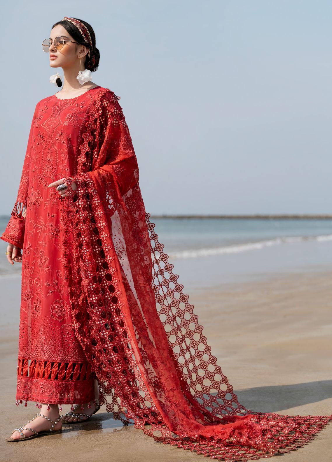 Nureh Tere Sang Red Luxury Lawn Collection Replica
