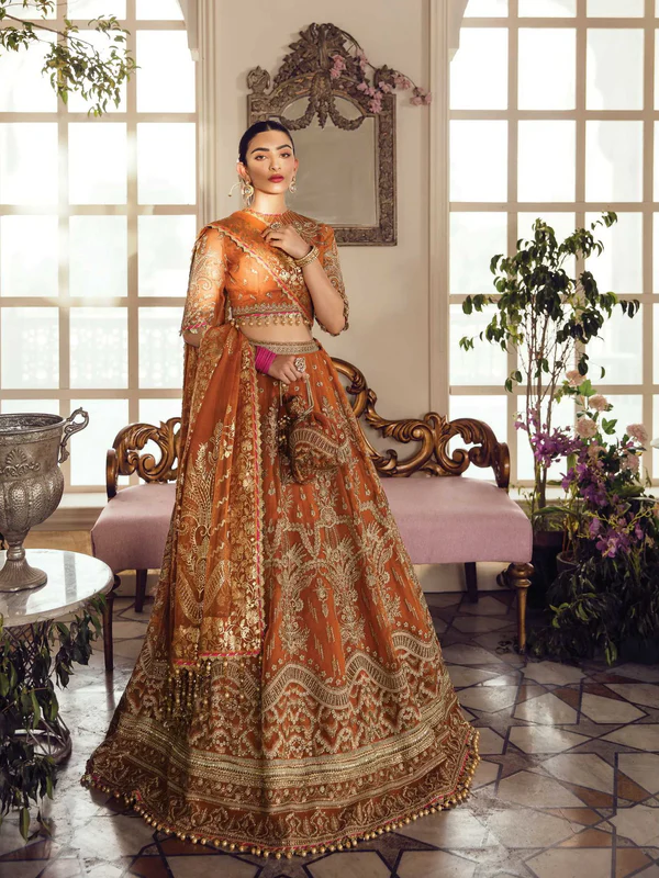 Afrozeh Orange Net Bridal Collection Replica