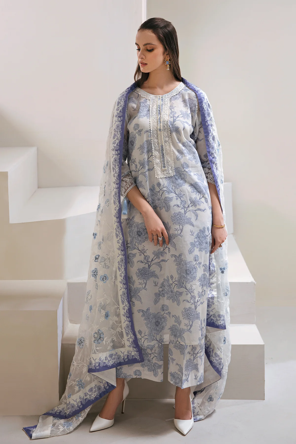 Baroque Blue Digital Printed Swiss Lawn Collection Replica