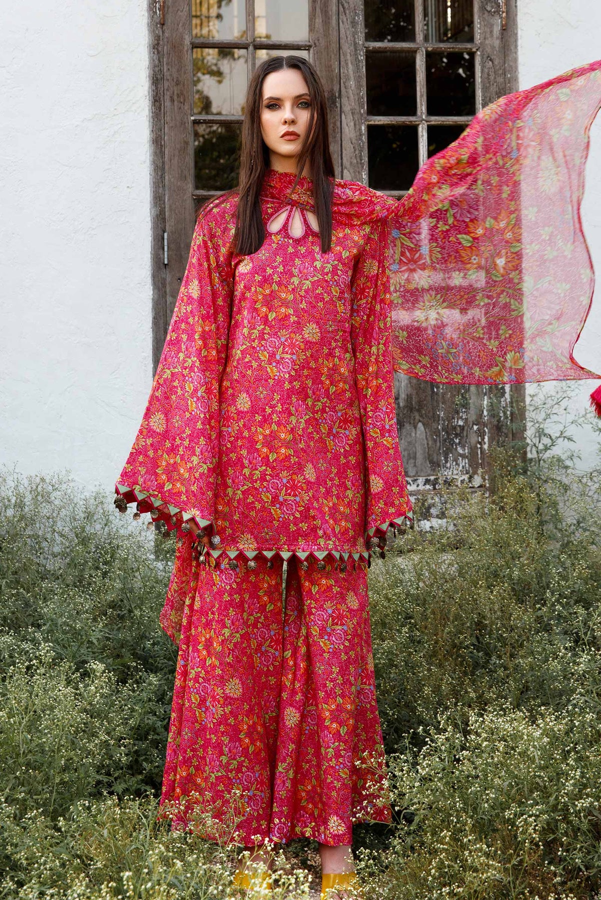 Maria B MPrint Shocking Pink Silk Collection Replica