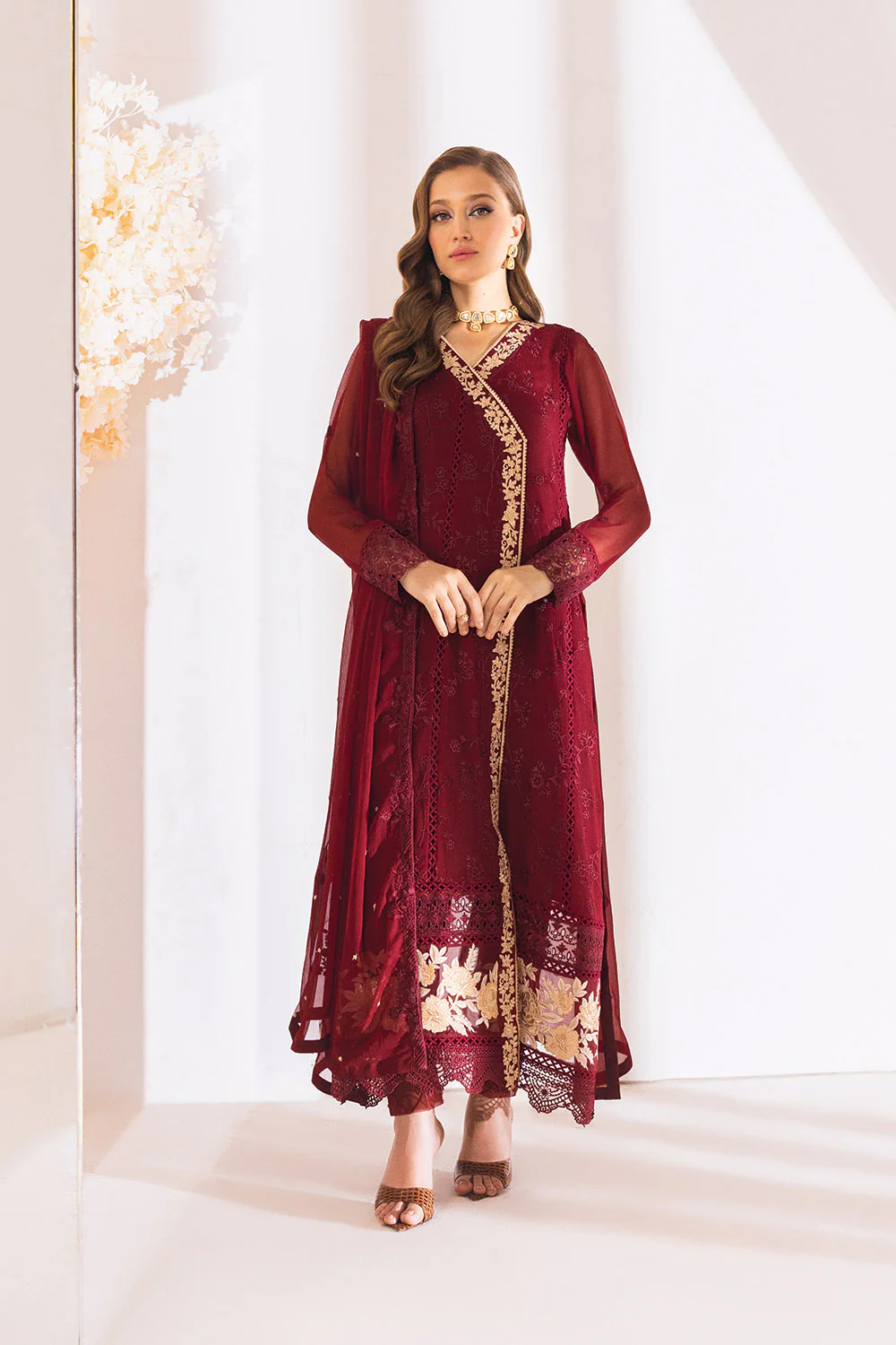 Azure Red Embroidered Formal Chiffon Replica