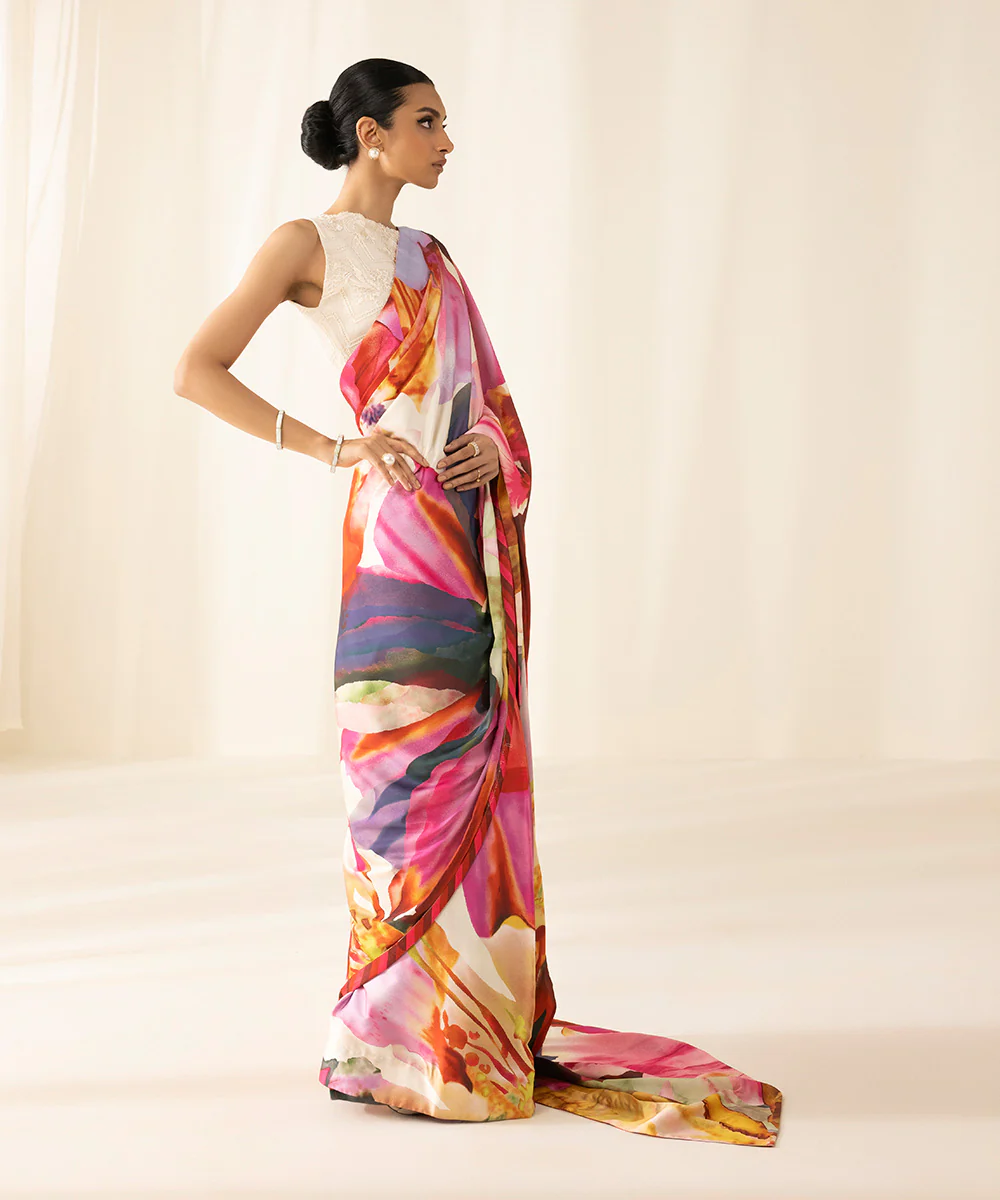 Sapphire Multicolor Printed Thai Silk Saree Collection Replica