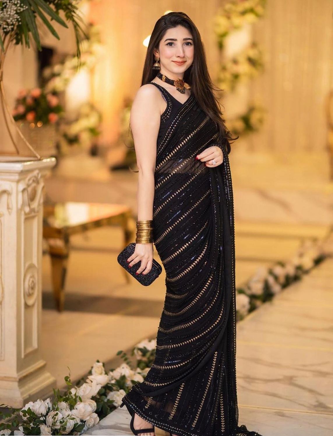 DELIVERY IN 30 DAYS) BLACK COLOUR PURE CHIFFON PRINTED SAREE – Kothari Sons-sgquangbinhtourist.com.vn