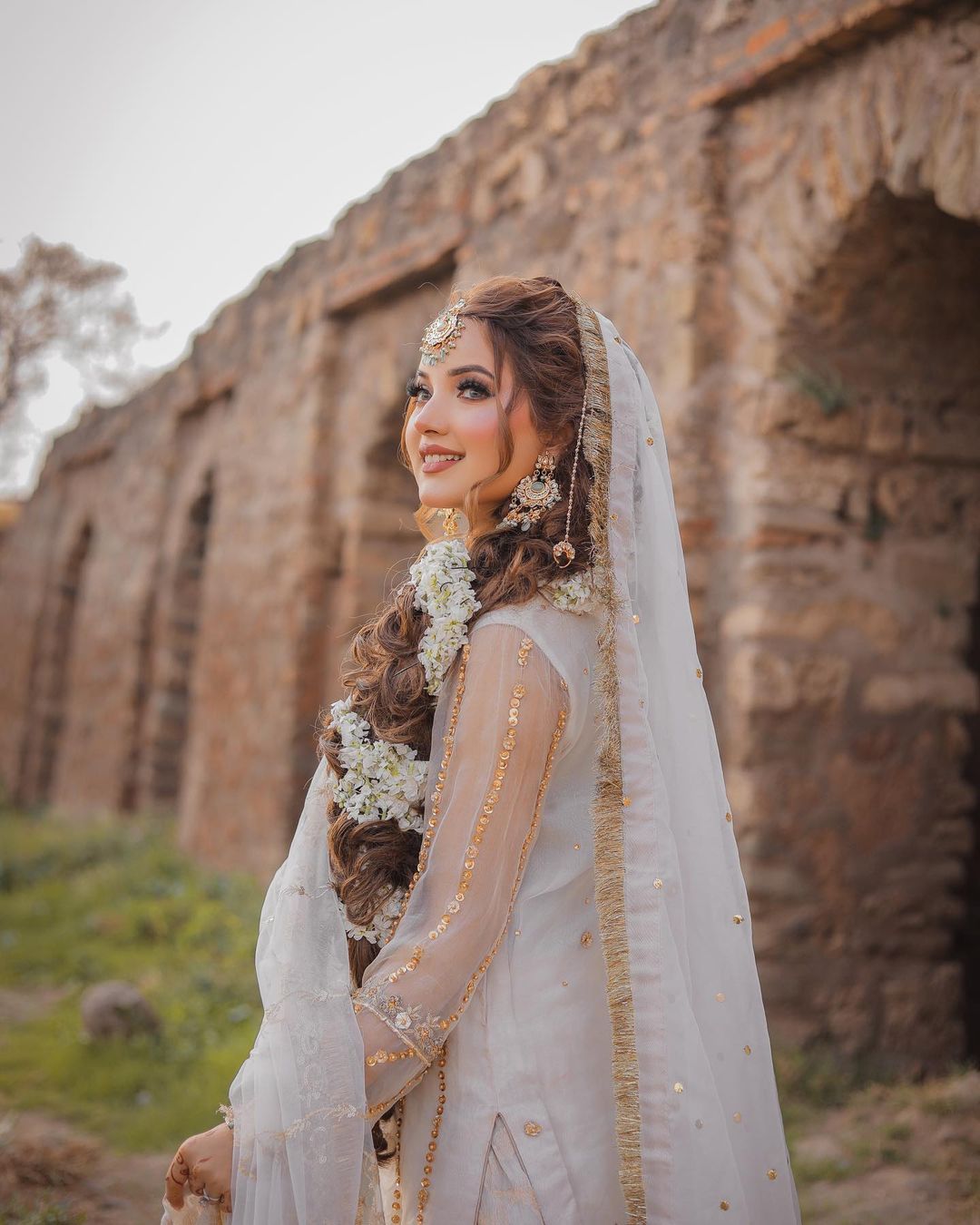 Faiza Saqlain White Gharara Organza Bridal Collection Replica
