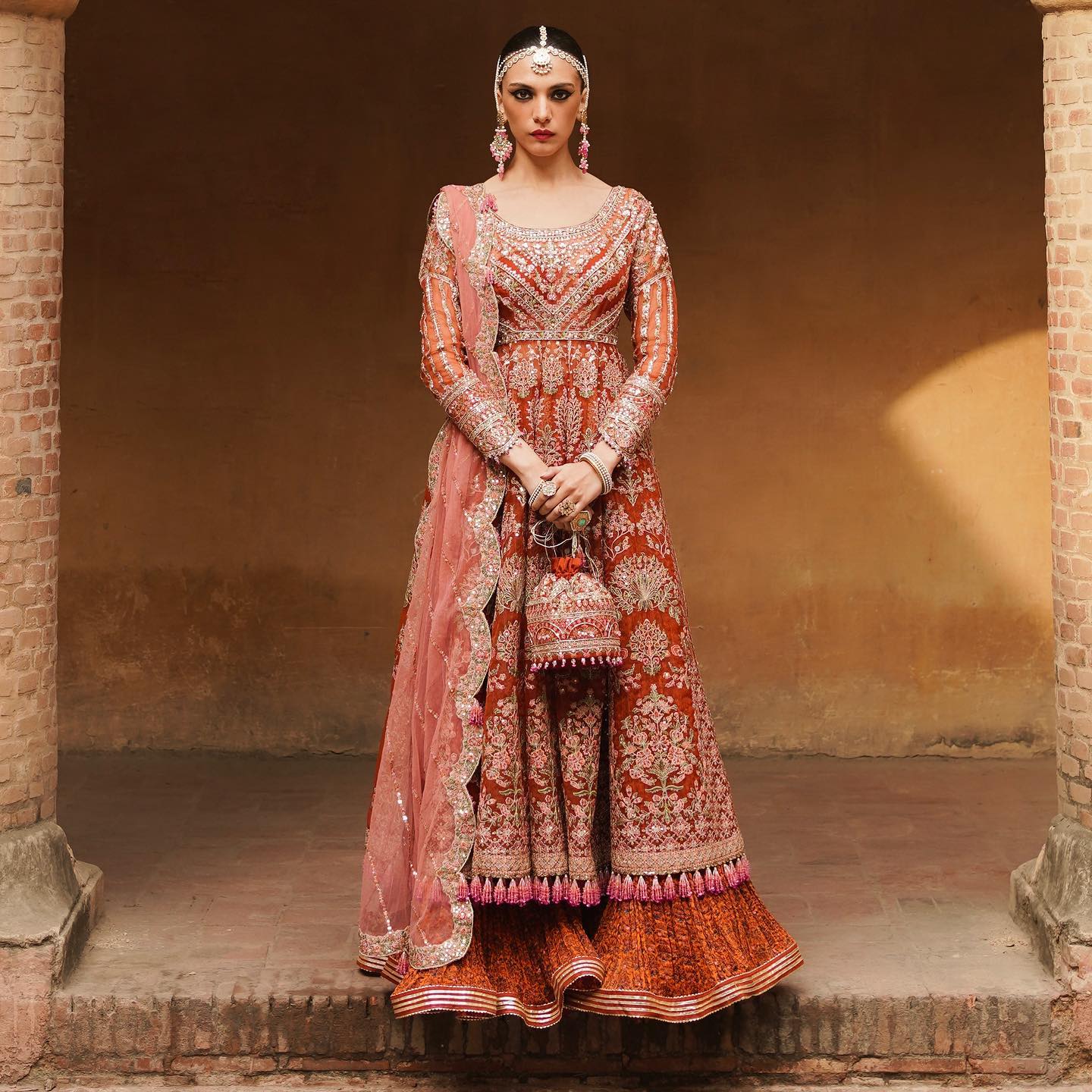 Hussain Rehar Orange Bridal Collection Organza Maxi Replica