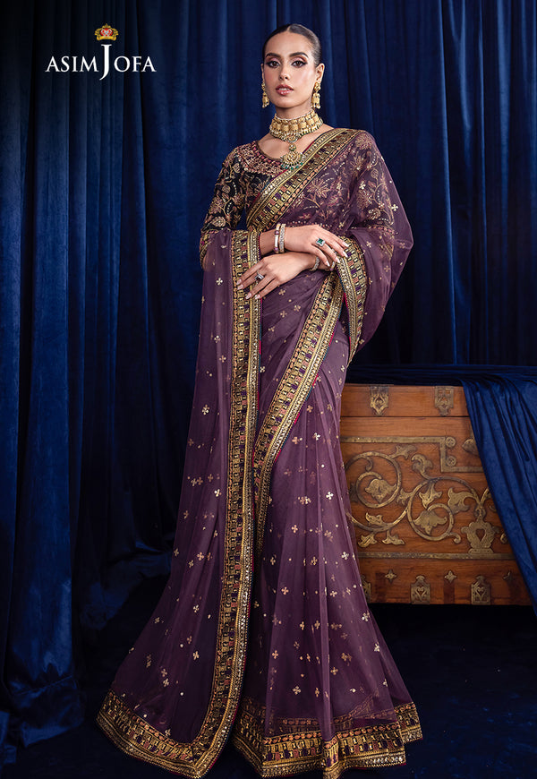 Asim Jofa Purple Net Saree Replica