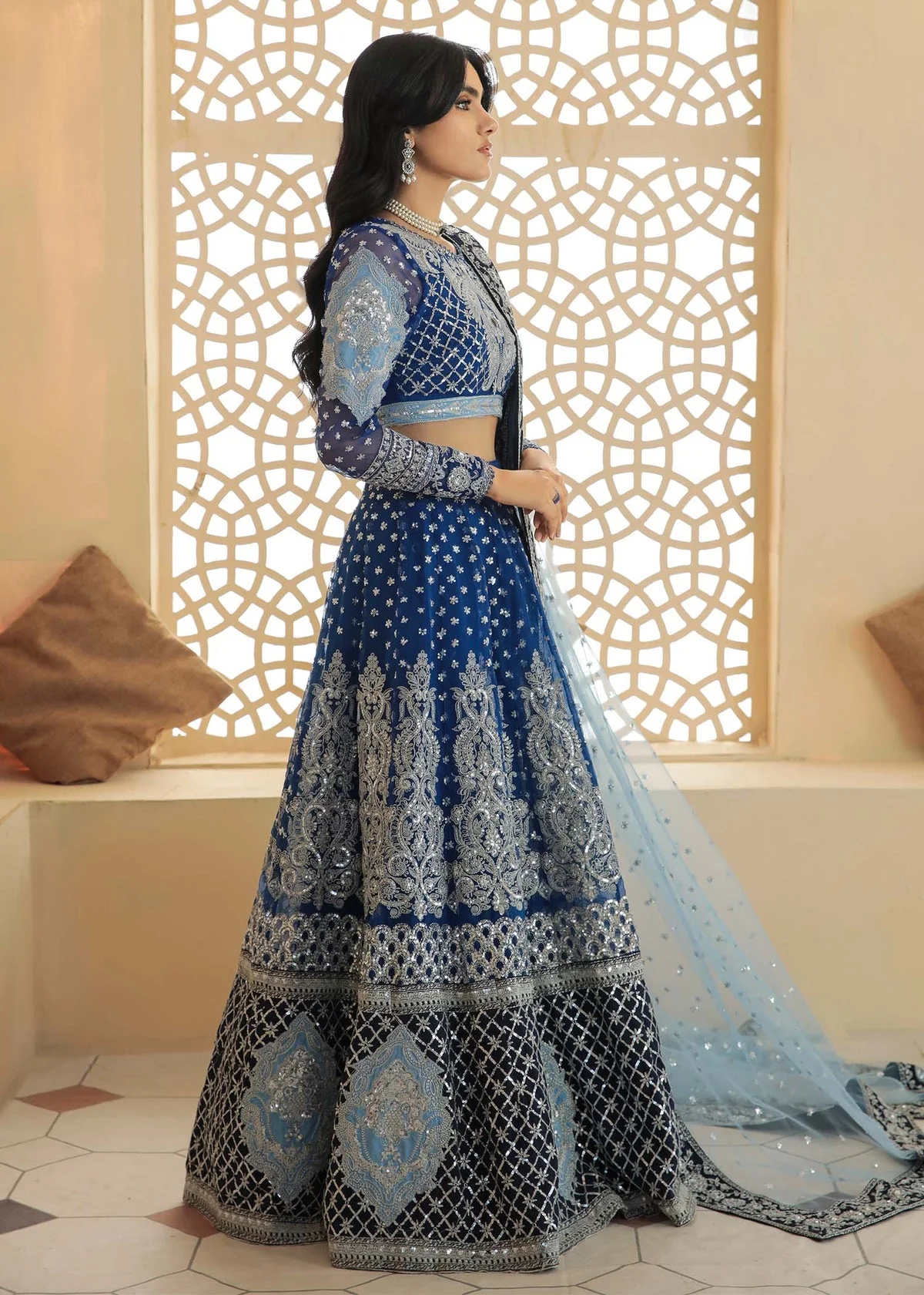 Anus Abrar Mor pankh Blue Bridal Collection Net Maxi Replica
