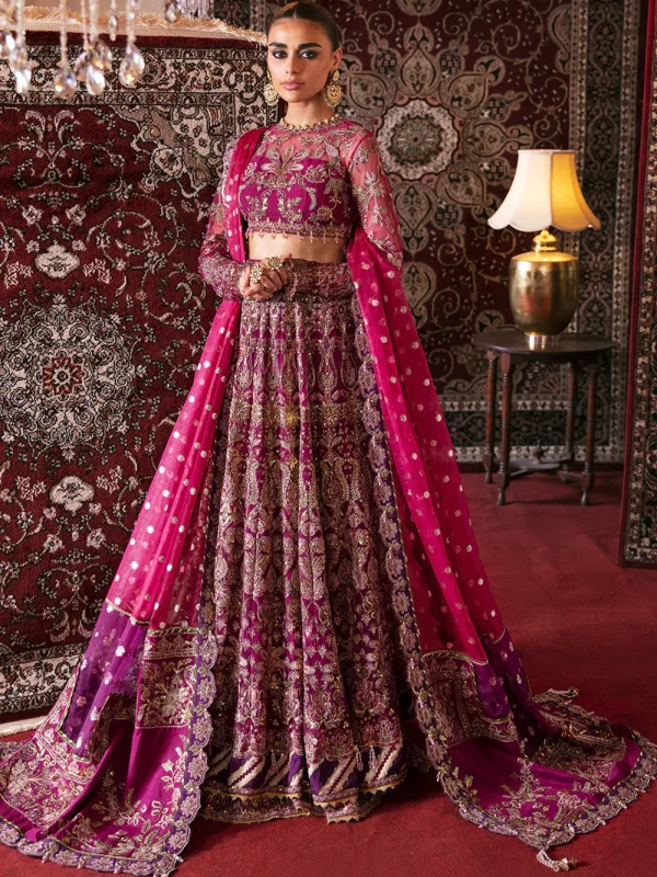 Afrozeh Shocking Purple Bridal Collection Net Maxi Replica