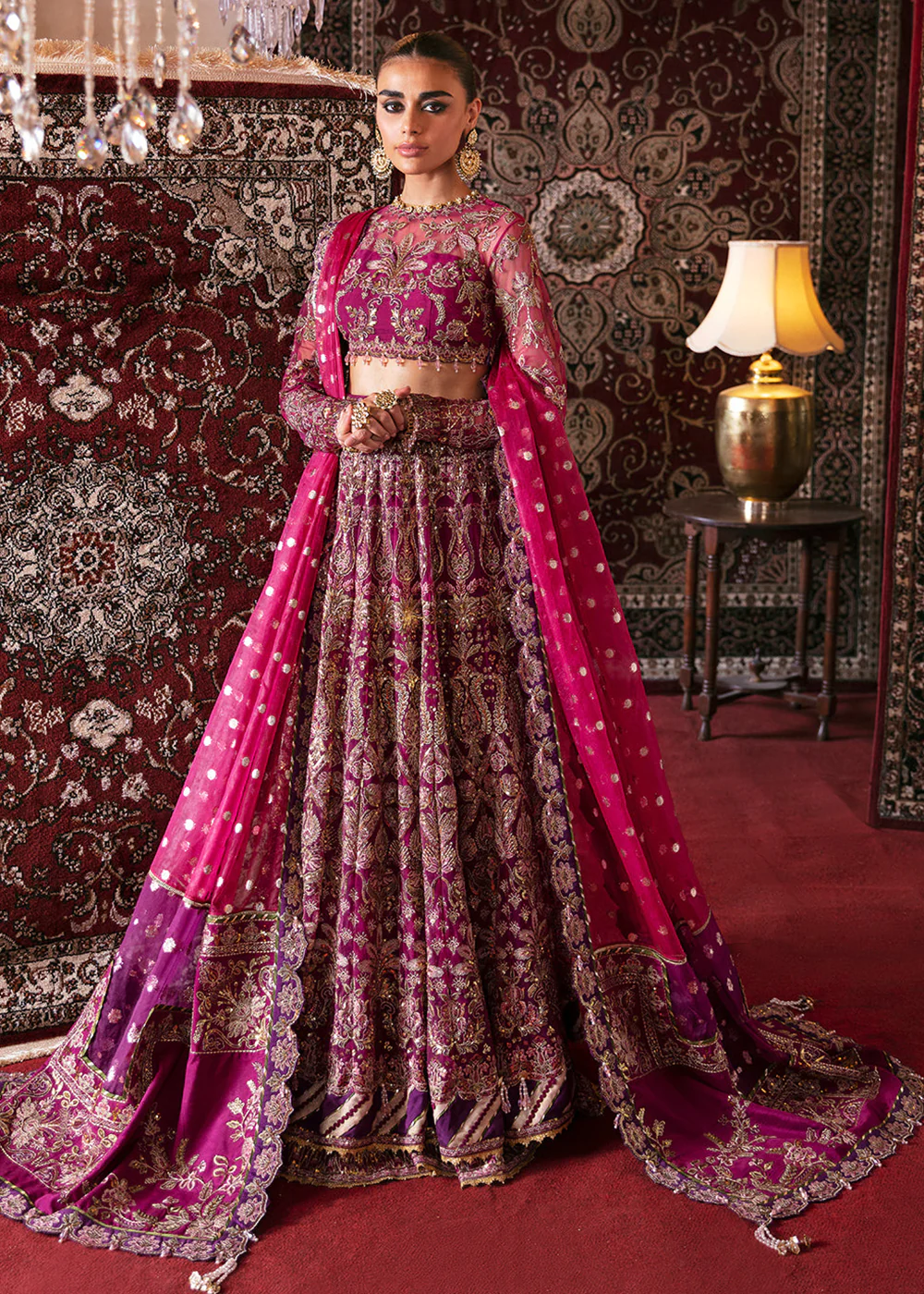 Afrozeh Shocking Purple Bridal Collection Net Maxi Replica