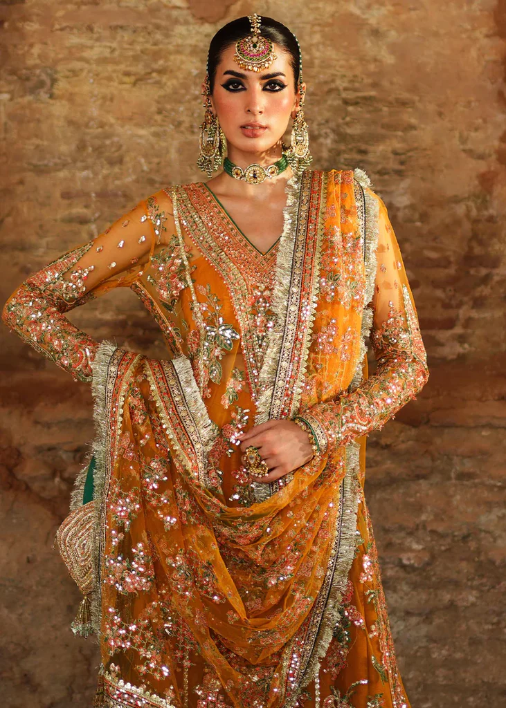Hussain Rehar Orange Bridal Collection Net Replica
