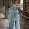 Nameera By Farooq Sky Blue Gharara Collection Organza Replica