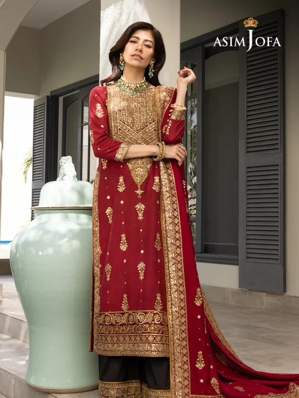 Asim Jofa Red Formal Chiffon Collection Replica