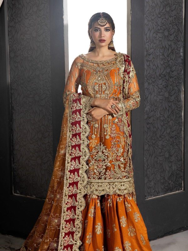 Imrozia Orange Formal Gharara Collection Net Replica