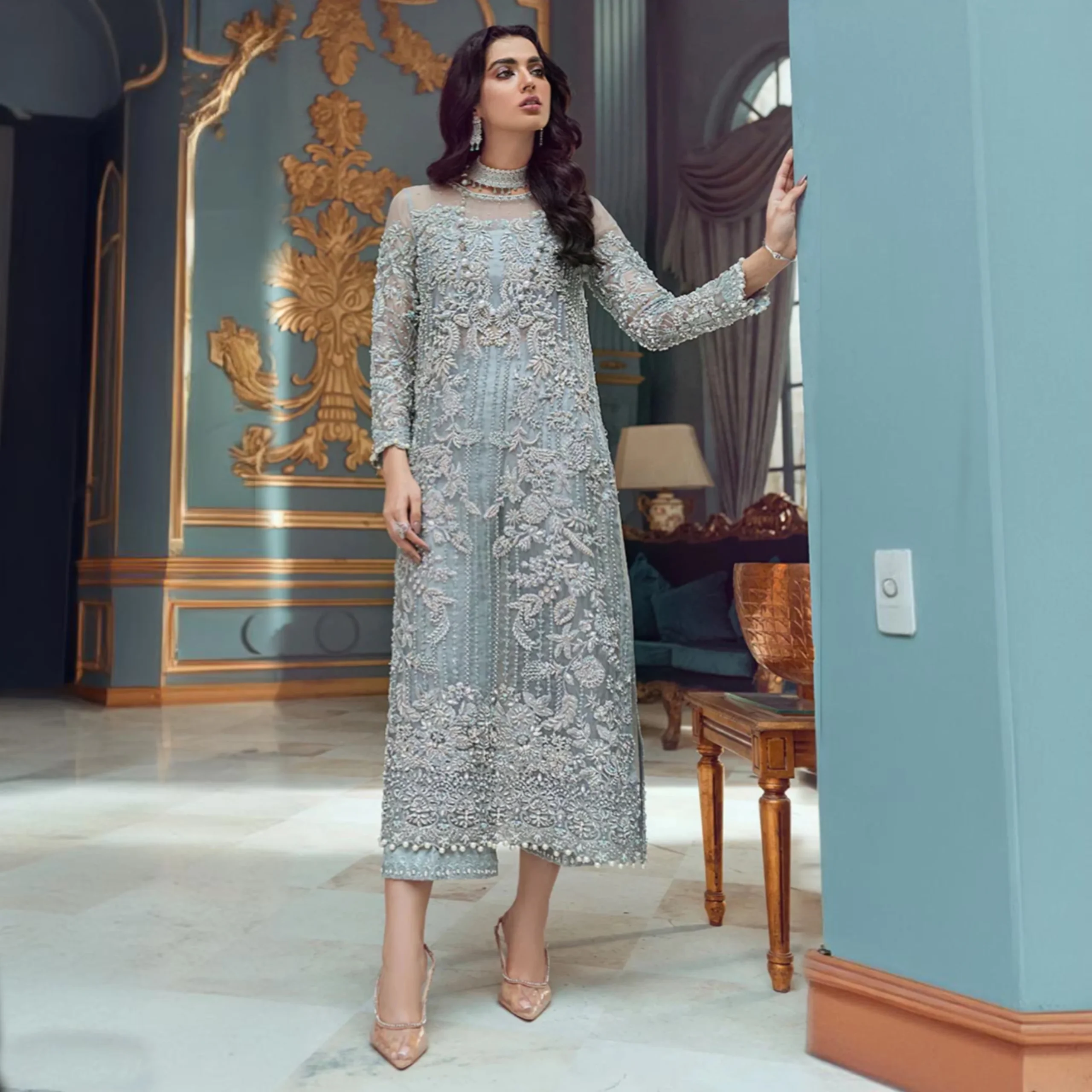 Adela By Mushq Grey Formal Collection Net Replica