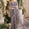 Maria B Grey Exclusive Collection Organza Saree Replica