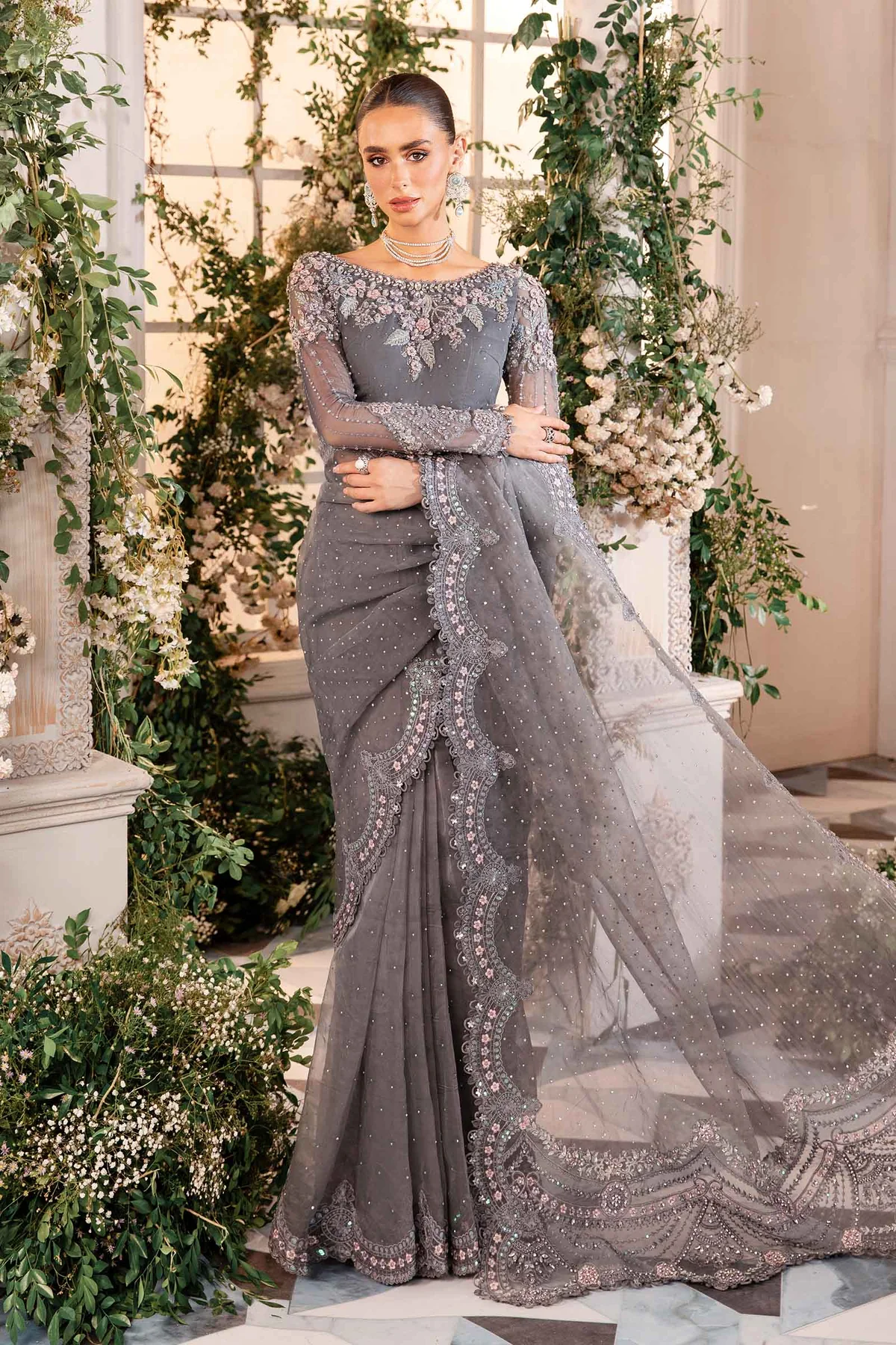 Maria B Grey Exclusive Collection Organza Saree Replica Master Replica ...