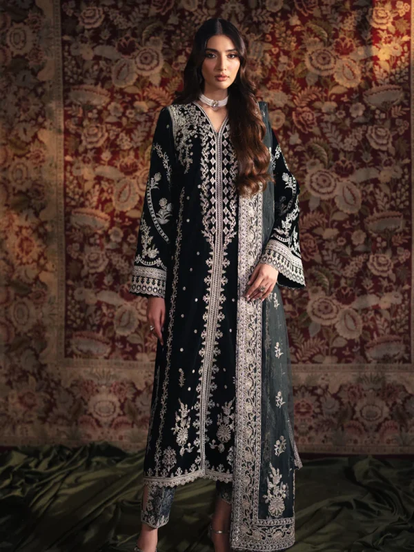 Qalamkar Green Formal Collection Velvet Replica