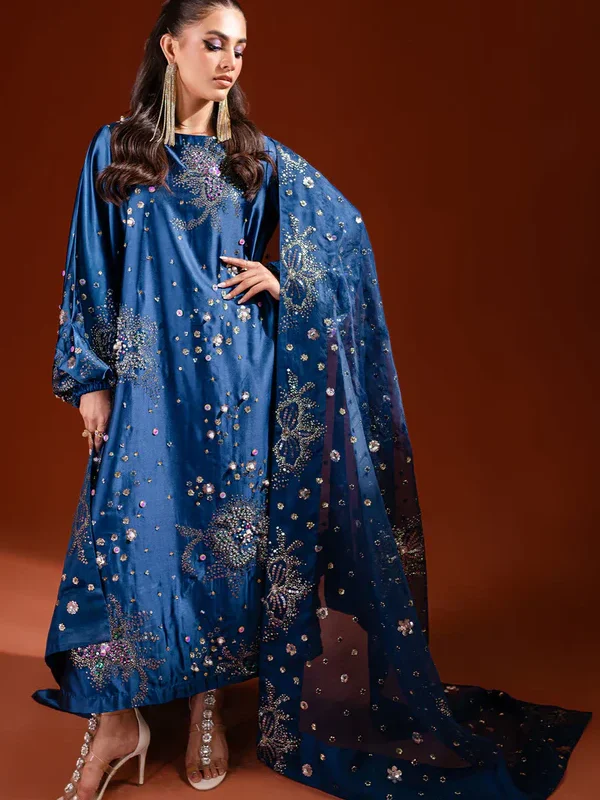 Nureh Blue Formal Collection Raw Silk Replica