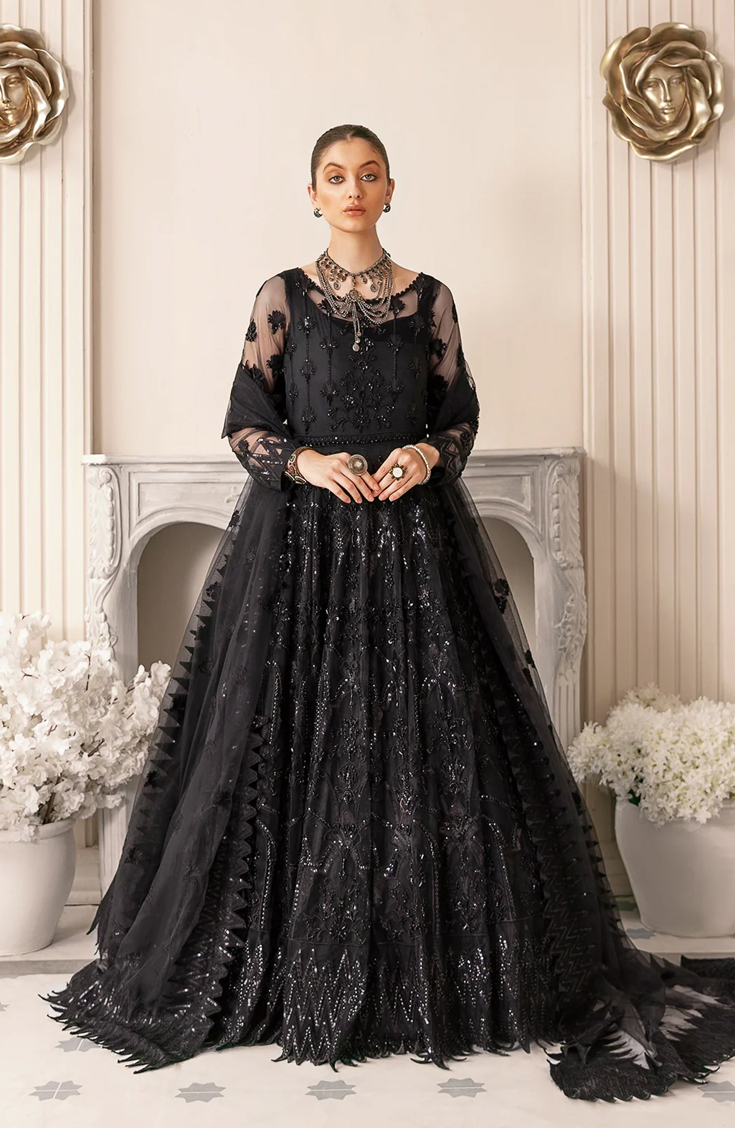 Akbar Aslam Black Bridal Collection Net Replica