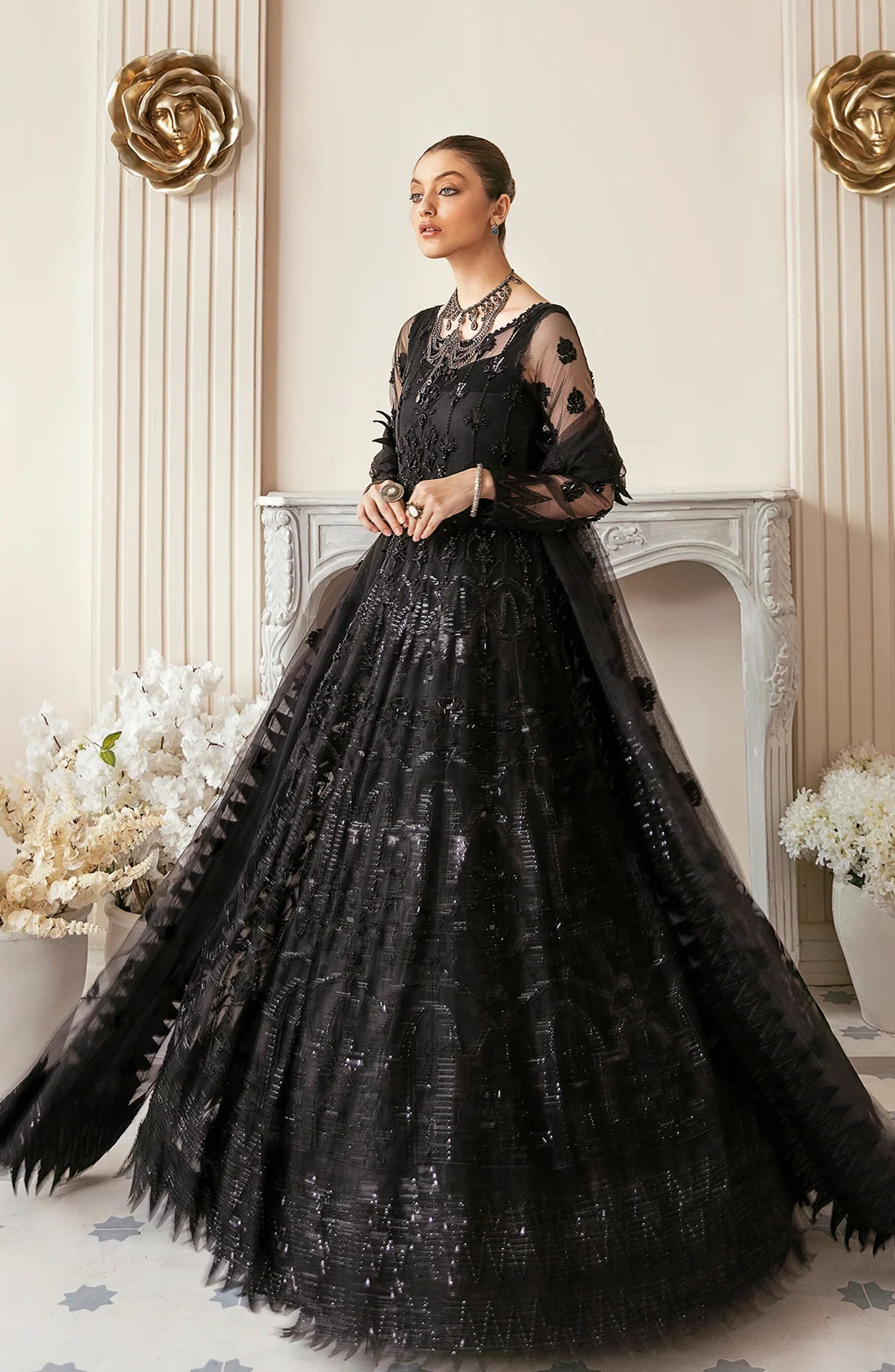 Alternative view of Akbar Aslam Black Bridal Collection Net Replica