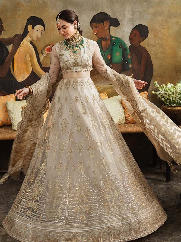 Afrozeh White Exclusive Net Maxi Replica