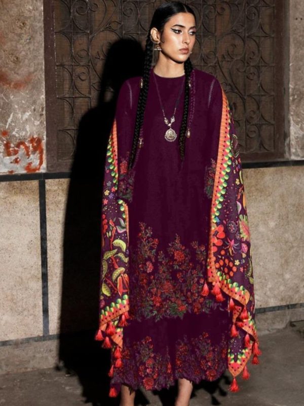 Jugnu Burgundy Luxury Lawn Collection Replica