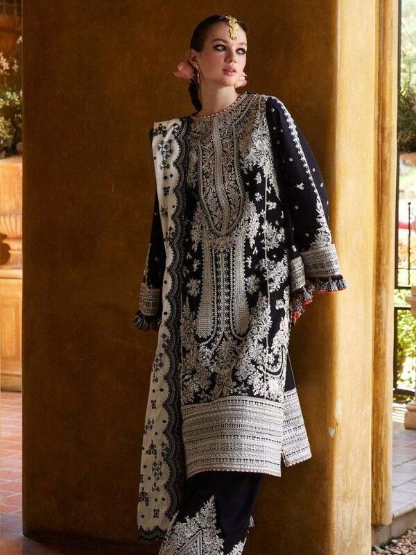 Hussain Rehar Black Luxury Lawn Collection Replica