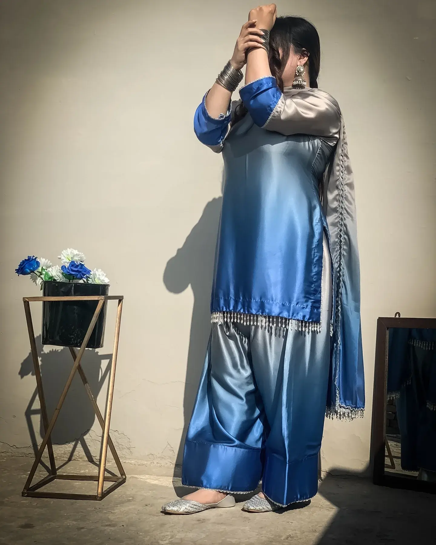 Shrenz 3 Piece Sea Blue Unstitch Silk Collection