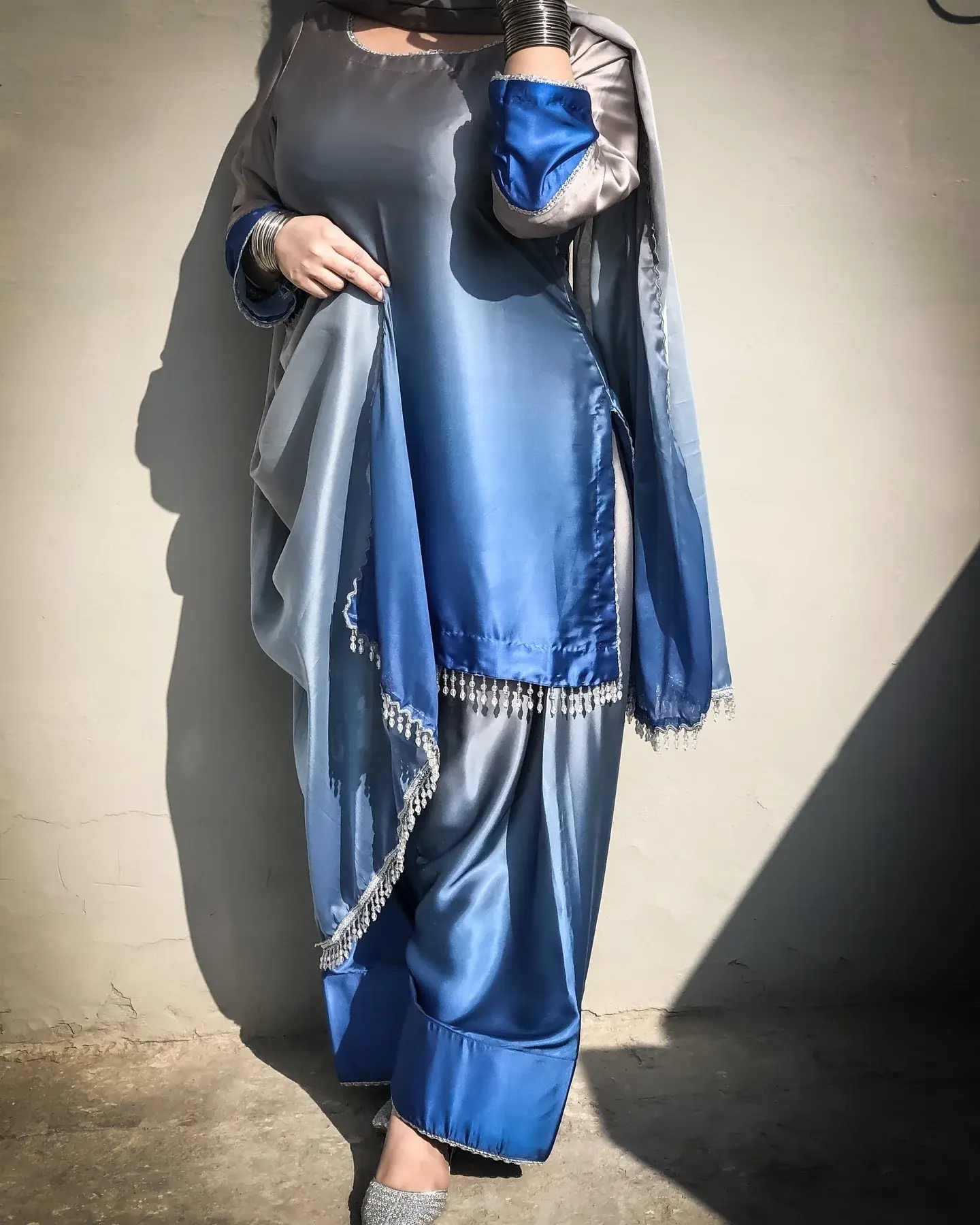 Shrenz 3 Piece Sea Blue Unstitch Silk Collection - Image 2