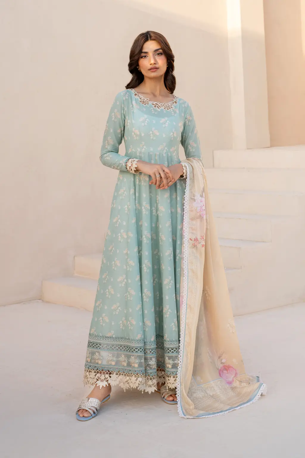 Iznik Ice Blue Digital Printed Lawn Collection Replica