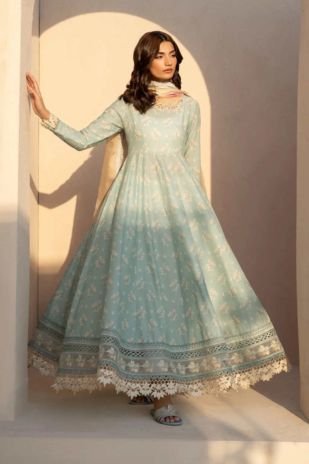 Iznik Ice Blue Digital Printed Lawn Collection Replica - Image 2