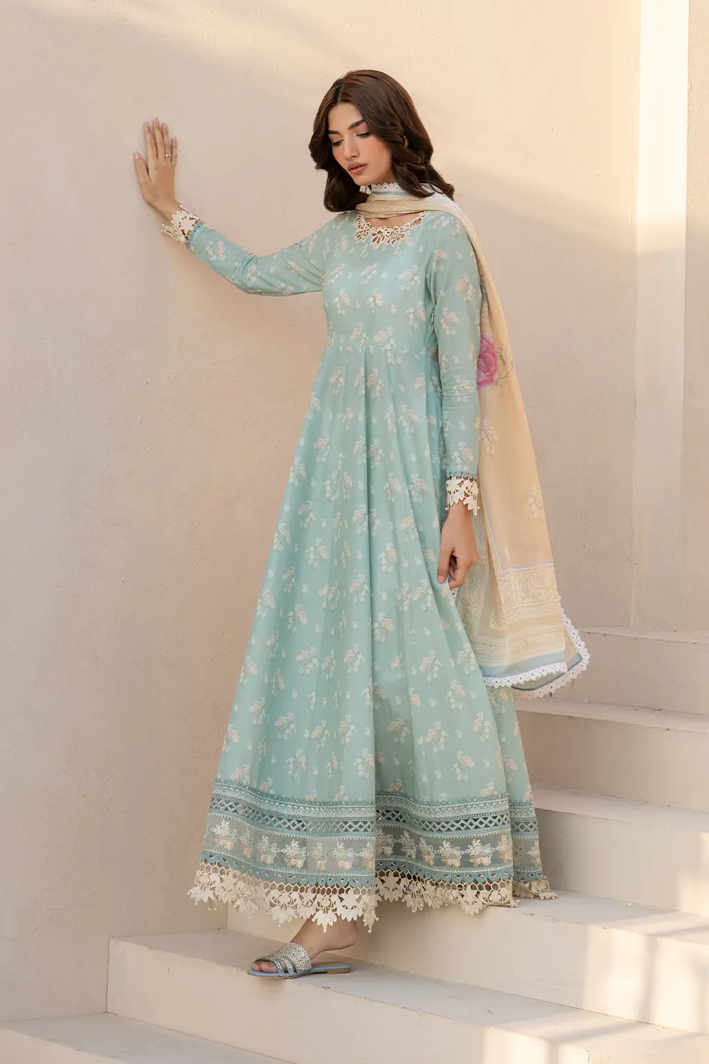 Iznik Ice Blue Digital Printed Lawn Collection Replica - Image 3