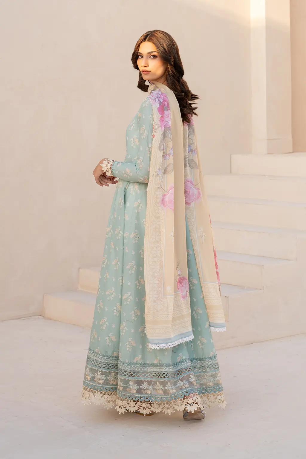 Iznik Ice Blue Digital Printed Lawn Collection Replica - Image 5