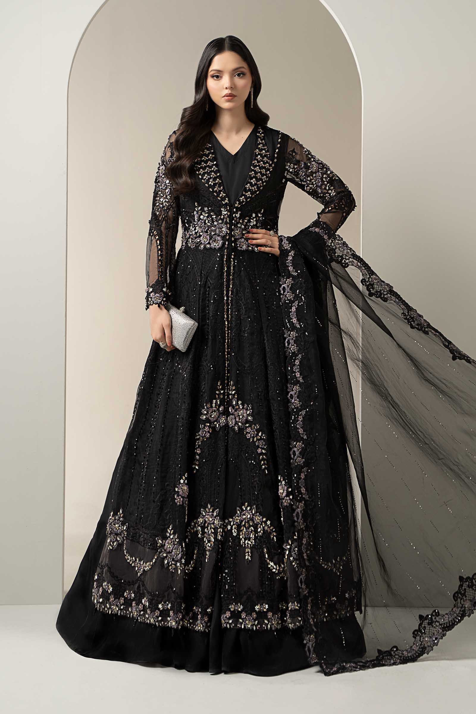 Maria B Jet Black Bridal Collection Net Maxi Replica
