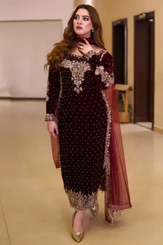 Shrenz Maroon Velvet Collection Replica