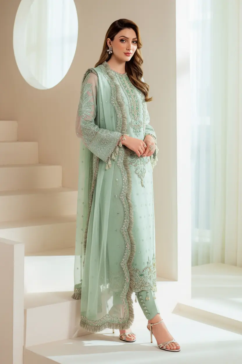 Alizeh Mint Formal Collection Organza Replica - Image 2