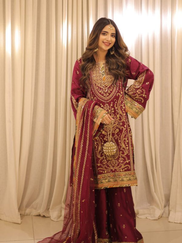 Aneela's Shocking Pink Formal Collection Silk Replica